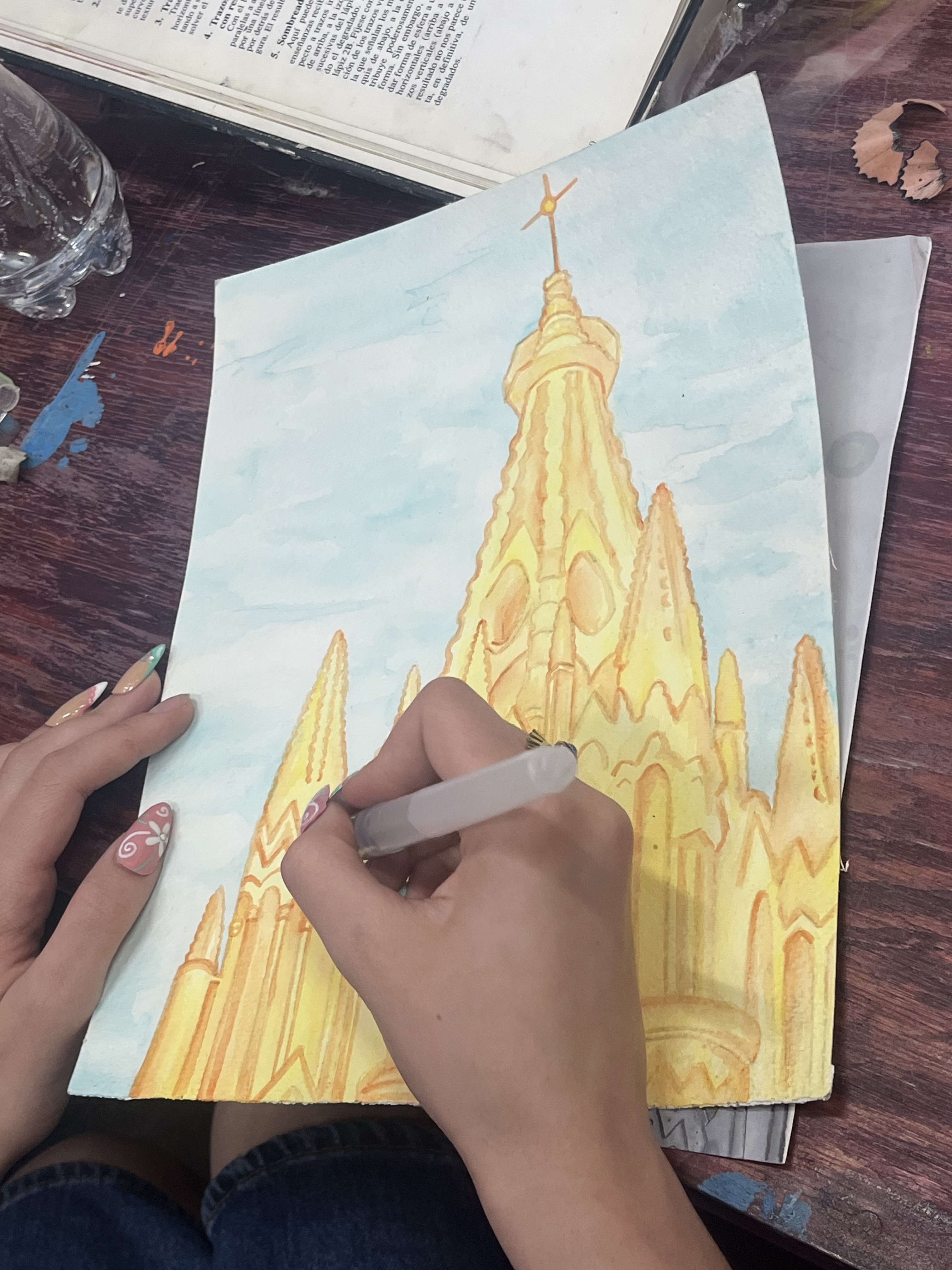 Guest painting the Parroquia of San Miguel de Allende in watercolor