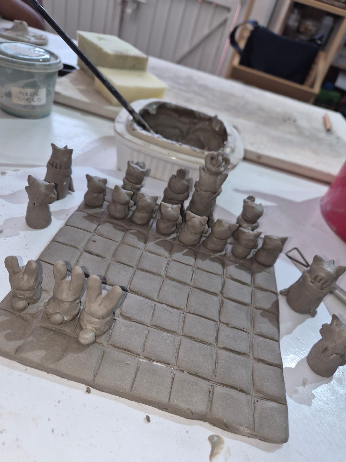Ceramic chess board and handmade characters by Edd
