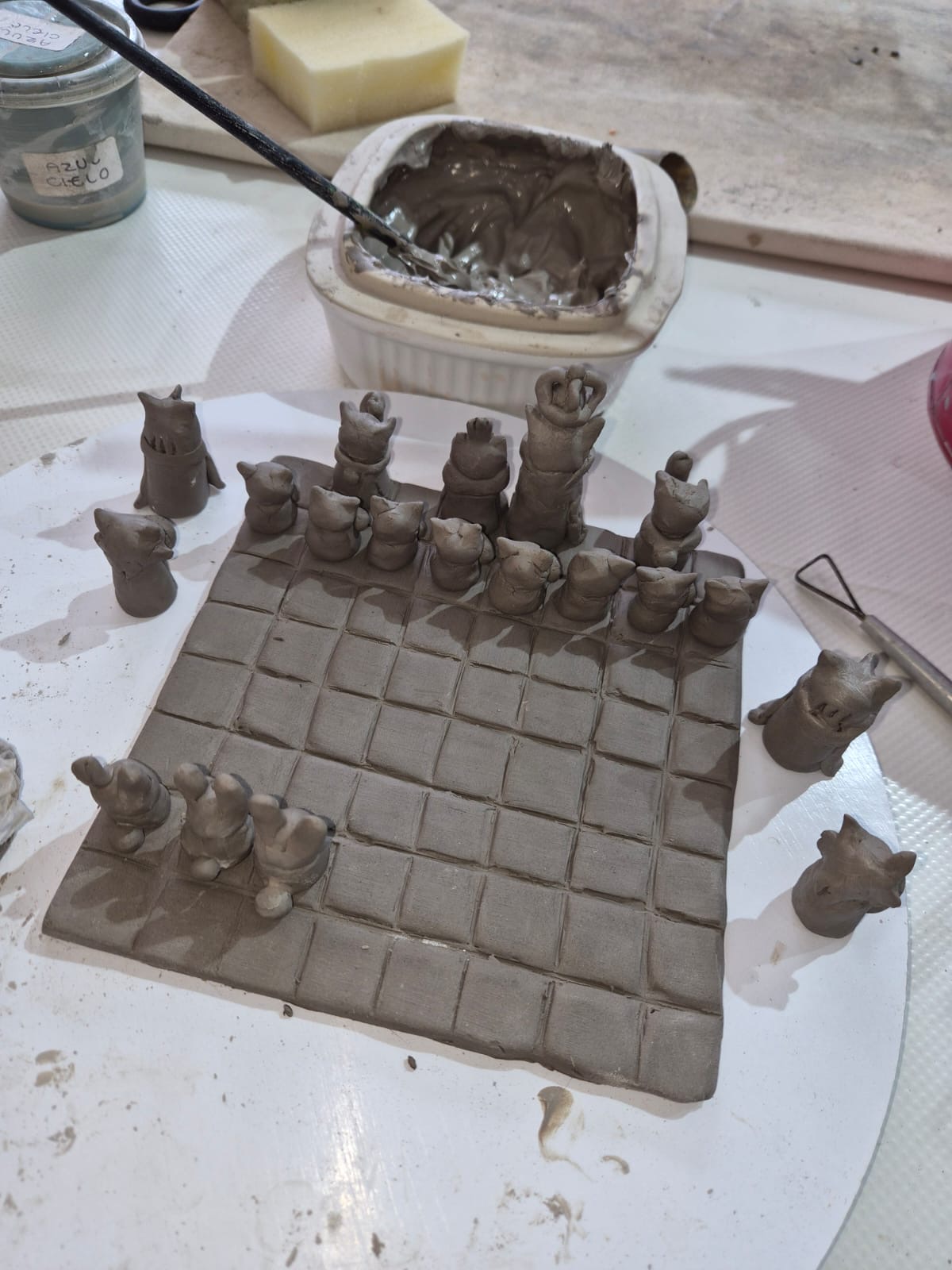 Ceramic chess set in progress by Edd